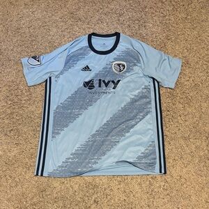 Adidas Sky Blue Soccer Jersey with Navy Accents